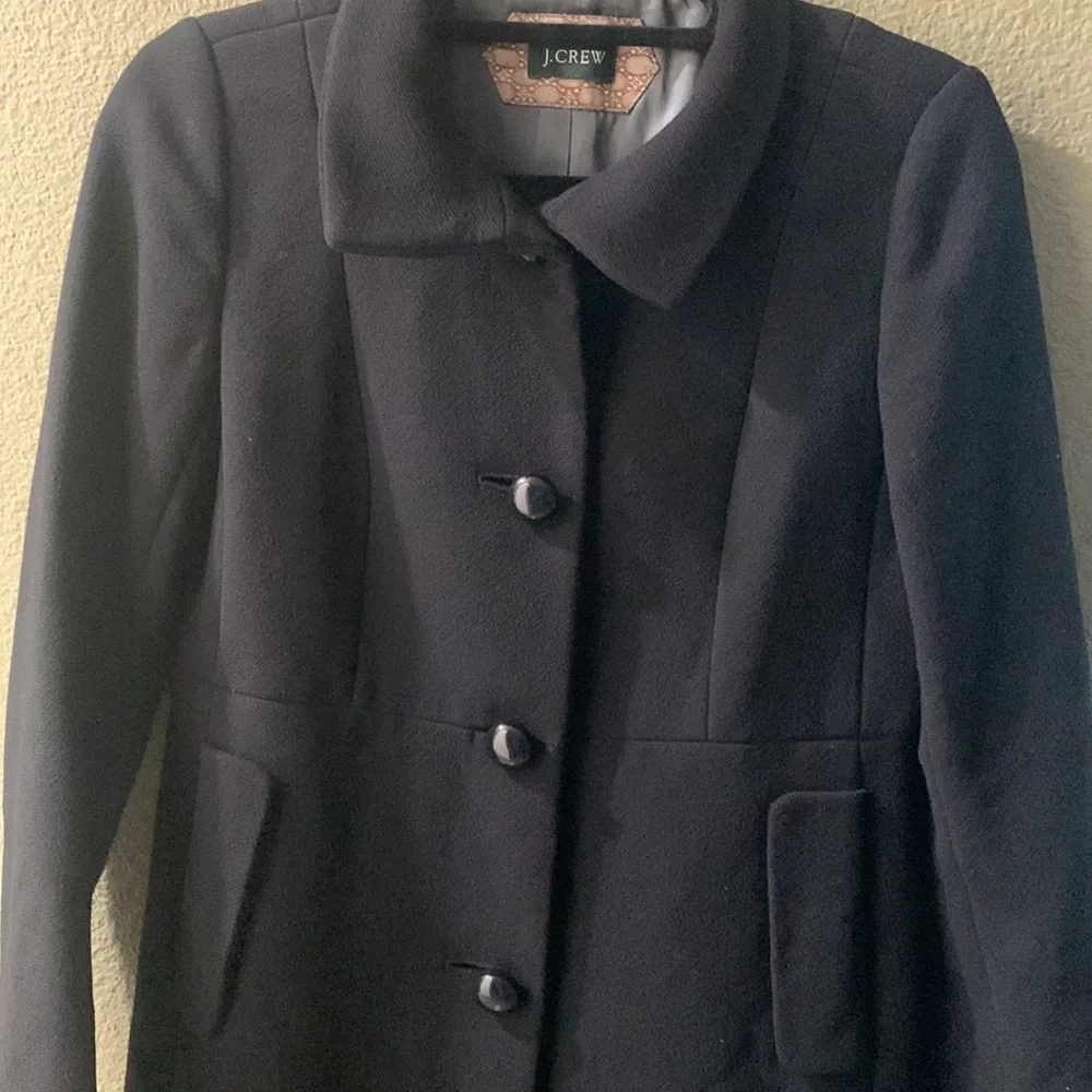 J crew black coat size Small classic, outerwear log money